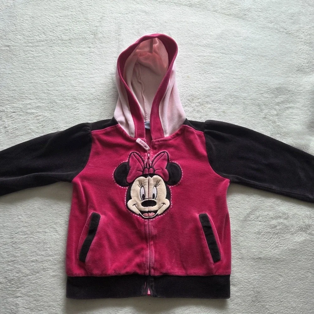 Vintage Disney Minnie Mouse Velour‎  Zip Up Jacket Hoodie Sz. 24 Months